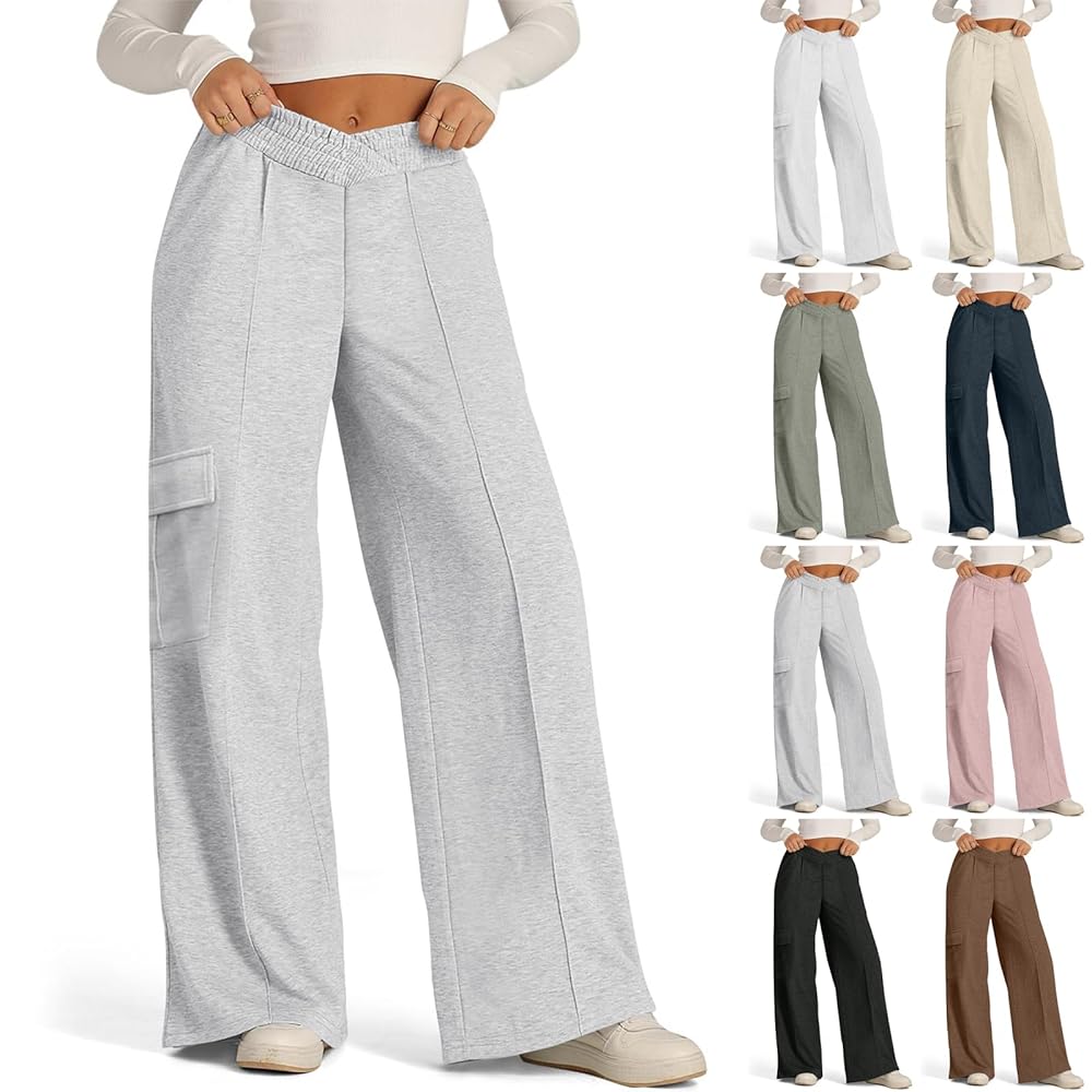 Women Wide Leg Sweatpants Cross High Waisted Cargo Pants